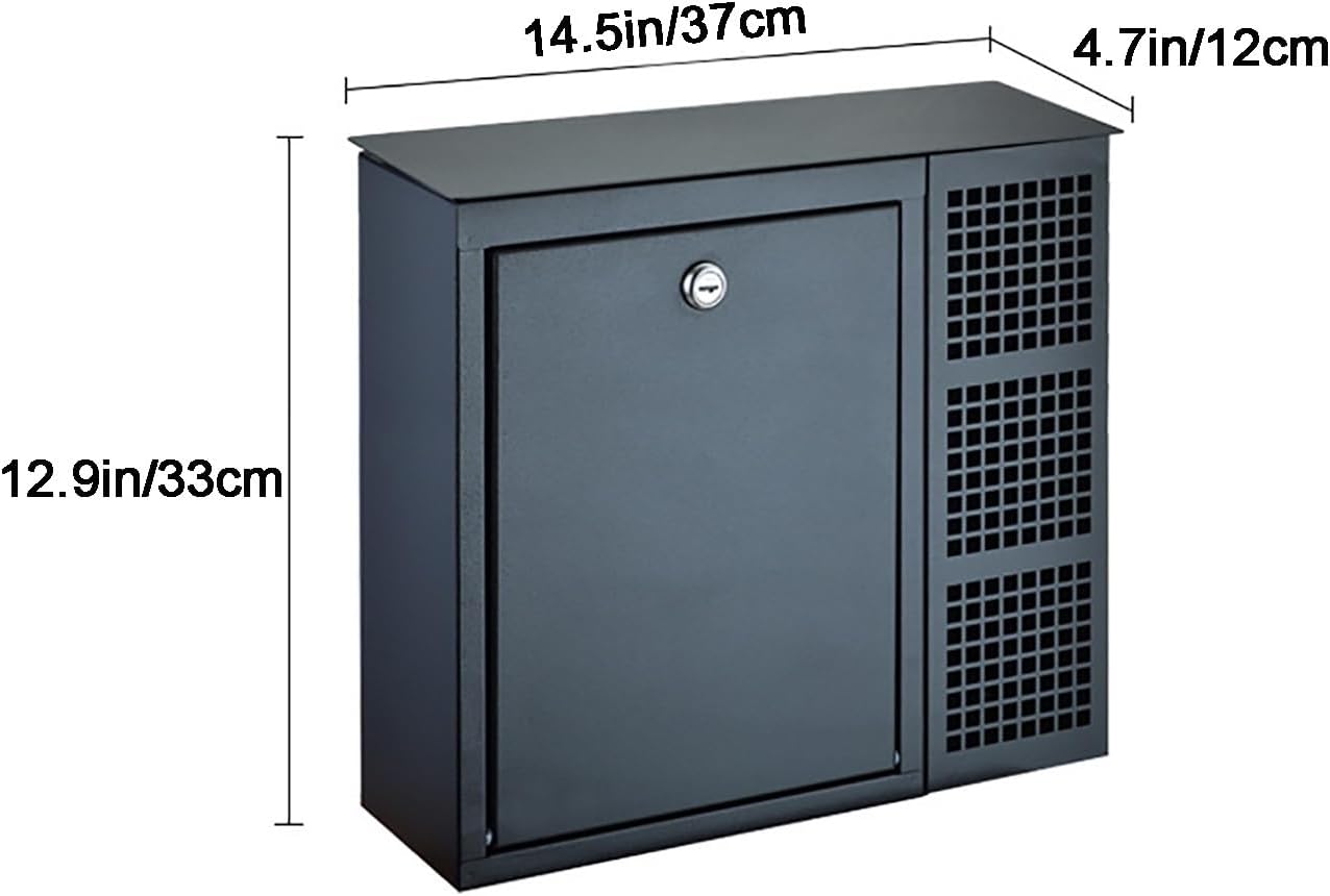 Metal Mailbox, Locking Wall Mount Mailboxes, Mail Box with Newspaper Tube, Galvanized Steel Mail Boxes, with 2 Keys(Black)
