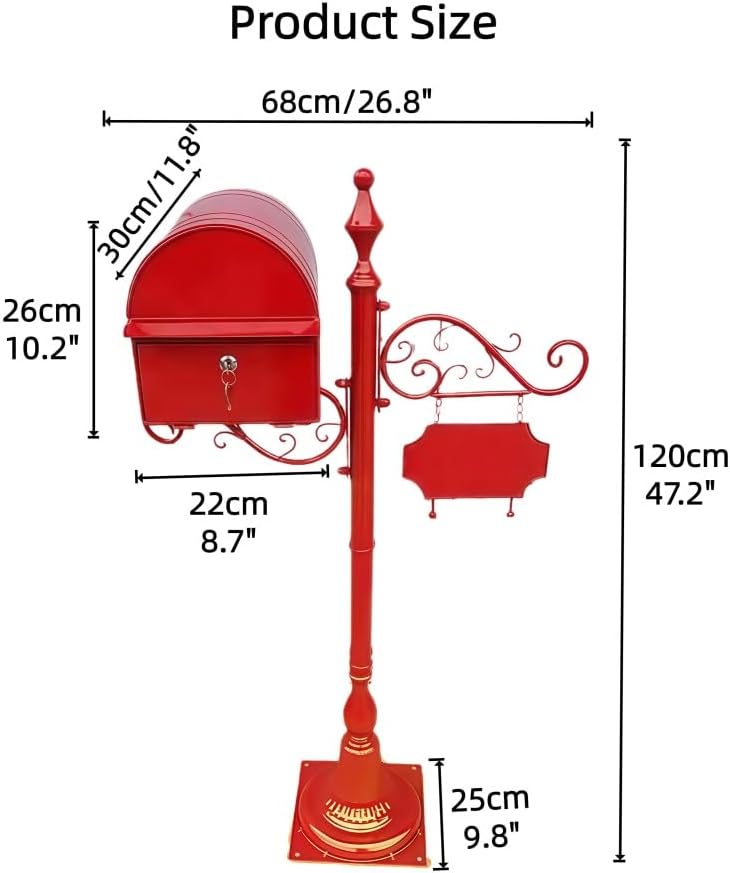 Locking Floor Standing Mailbox, Metal Letter Box with Rain Shield Send Slot, Decorative Post Mail Box for Home, Garden(Blue)