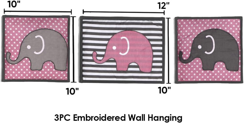 Bacati Elephants Crib Bedding & Nursery Decor Set 10 pc Crib Bedding Set with 2 Crib Fitted Sheets (Pink Fuchsia Gray)