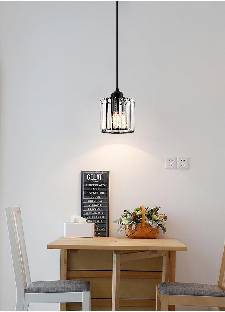 Rechargeable Wireless Battery Operated Pendant Light with Bulb & Remote, Battery Powered Pendant Lamp Cordless Crystal Glass Chandelier Ceiling Hanging Lighting for Kitchen Island Dining Table Bedroom