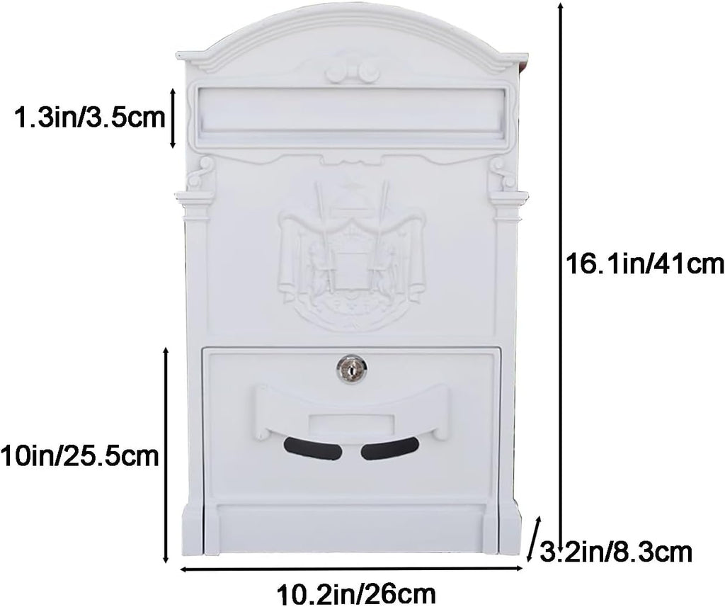 Mailboxes for Outside, Wall Mount Locking Mailbox, Vintage Large Capacity Mail Box, Security Mail Letter Metal Mailbox, for Outside(White)