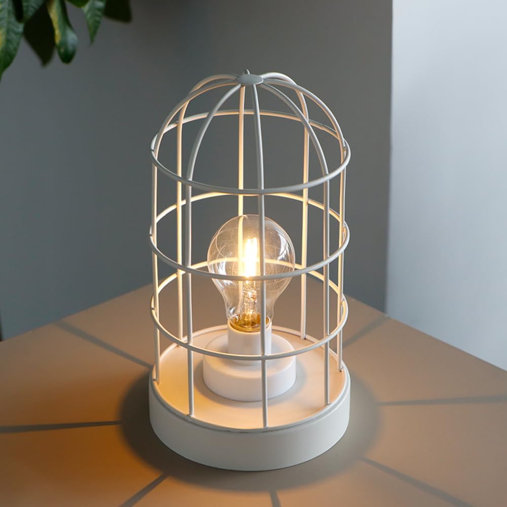 JHY DESIGN 6PCS Battery Operated Lamp 10''H Decorative Table Lamp Metal Cage Cordless Lamps with LED Bulb for Home Decor Living Room Bedroom Kitchen Wedding Patio Indoor（White）
