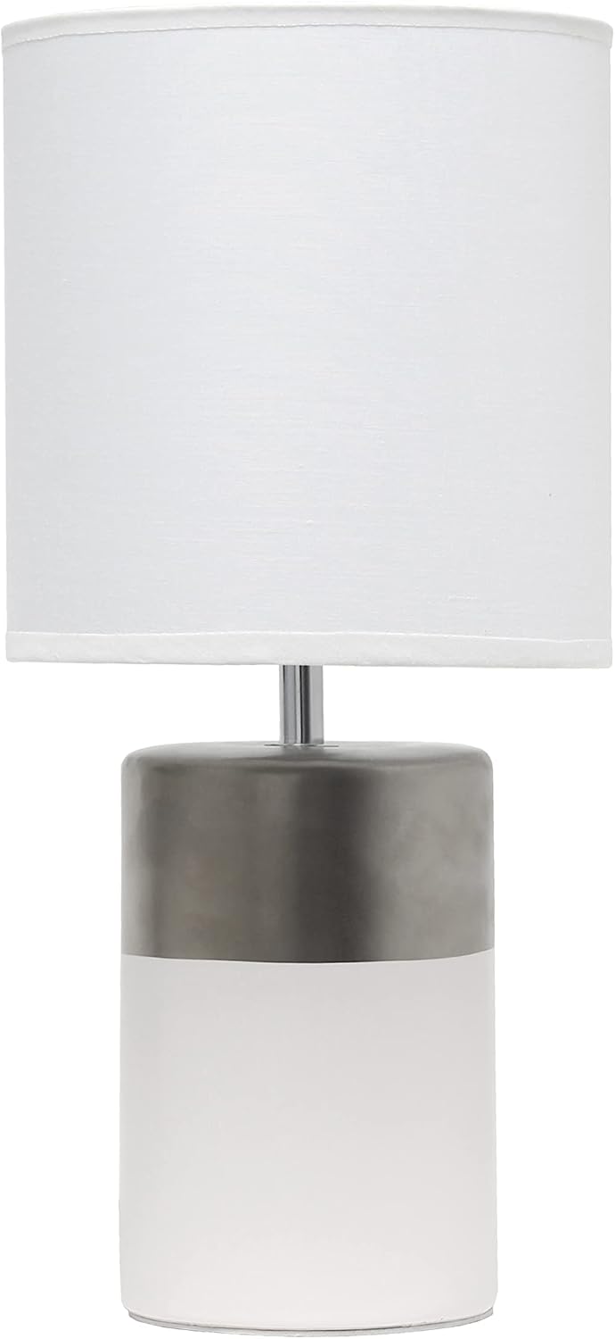 Simple Designs LT1114-OFF Two Toned Split Colors Basics Porcelain Bedside Table Lamp, Silver and Off White(Pack of 9)