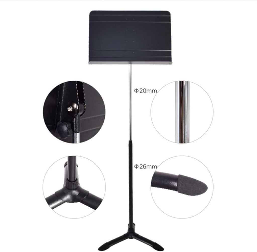 Extra Tall Sheet Music Stand, Lightweight Black Aluminum, Floor Standing Sturdy Compact Drum Viola Books Holder Support, Adjustable Height