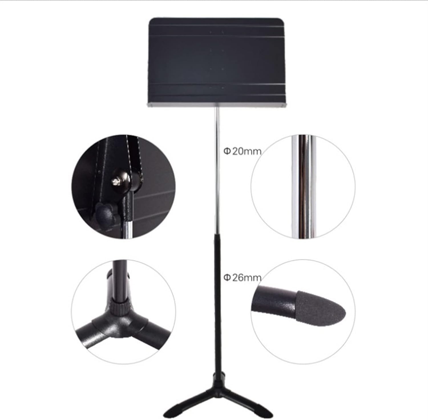 Extra Tall Sheet Music Stand, Lightweight Black Aluminum, Floor Standing Sturdy Compact Drum Viola Books Holder Support, Adjustable Height
