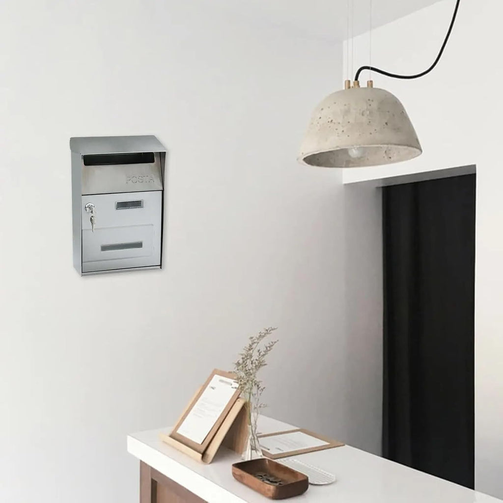 Garden Mailbox Hanging Post Office Box Wall Mount Drop Box Outdoor Letter Delivery Box with Key Lockable Curbside Mailbox Vintage(Grey)