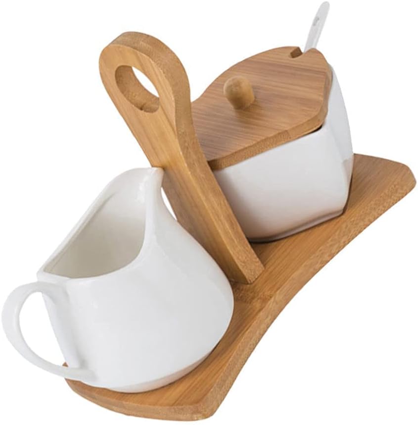 Sugar Bowl Set with Lid Spoon Ceramic Cream Jugs Pitcher Jar Dispenser Porcelain Creamers Coffee Serving Set for Coffee Tea Milk Jam Sauces