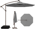 Tangkula 10FT Offset Patio Umbrella with Base Included, Outdoor Cantilever Umbrella with 40 Solar LED Lights, Tilt Adjustment, Crank Handle, Vented Top, Sand Bags for Pool Yard Deck (Gray)