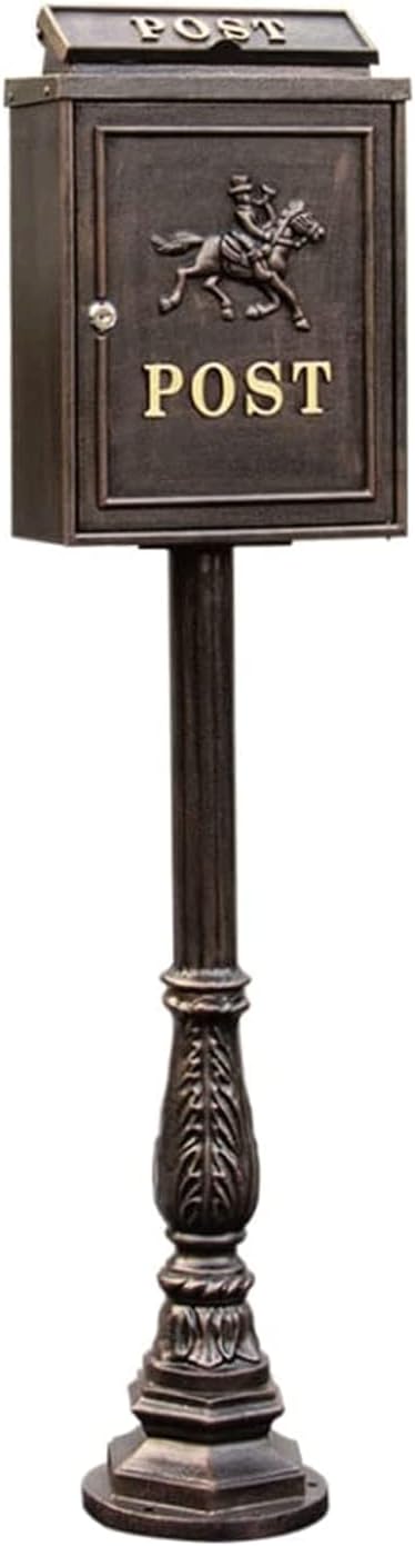 POCHY Exquisite Mailbox Vintage Post Box with Lock and Key Mailboxes with Cover for External Curbside Locking Security Mailbox Post Mount Drop Box Safer