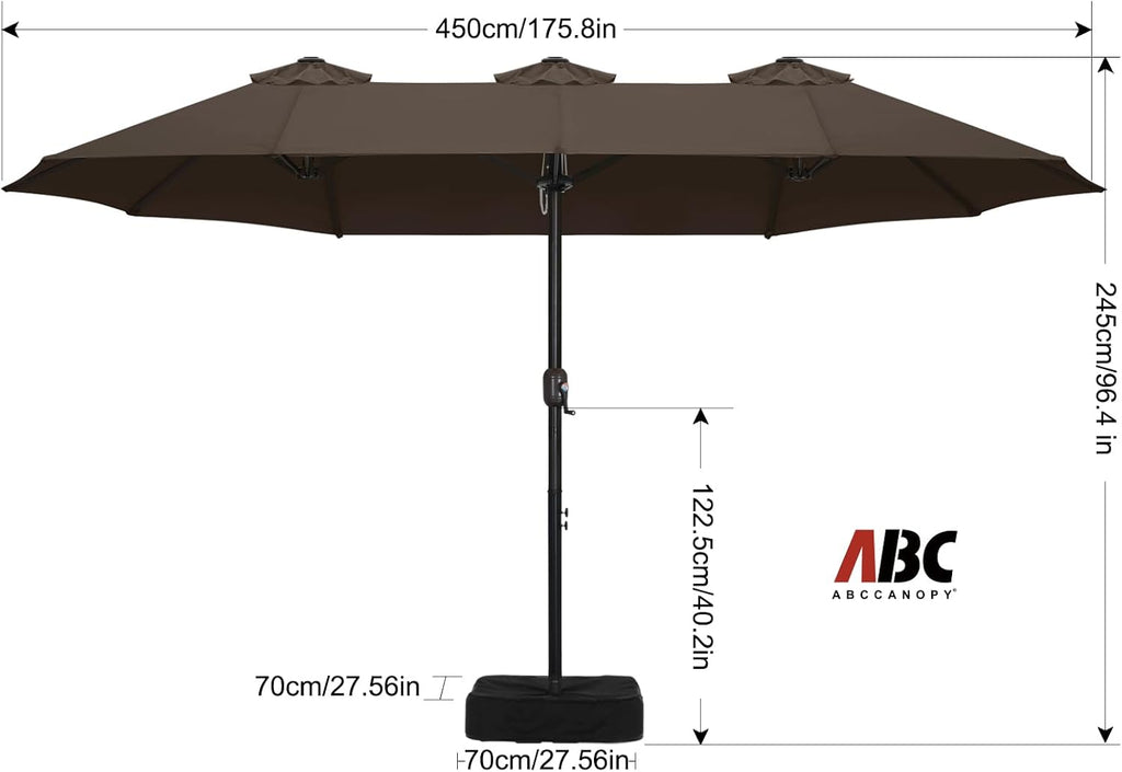 ABCCANOPY 15FT Double-Sided Aluminum Table Patio Umbrella Garden Large Umbrella,Swimming Pool 12+Colors,Brown