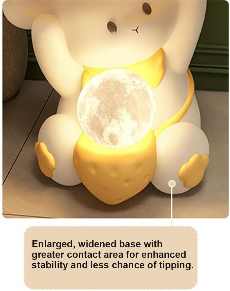 Decorative Bedside Table with Moon Lamp, Cute Nightstand with USB Charging, 3-Colour Adjustable Lighting, Small End Table with Open Storage Shelf(Yellow)