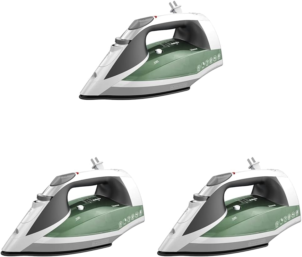 BLACK+DECKER Vitessa Advanced Steam Iron,ICR2020,Even Steam Nonstick Soleplate,Auto Shutoff,Tangle-Free Retractabel Cord,Green,(Pack of 3)