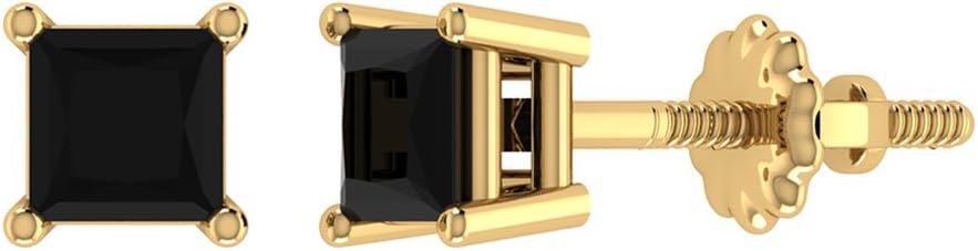 Black Diamond Stud Earrings for Women Men Princess Cut 14K Gold Gift Box Authenticity Cards