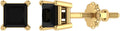 Black Diamond Stud Earrings for Women Men Princess Cut 14K Gold Gift Box Authenticity Cards