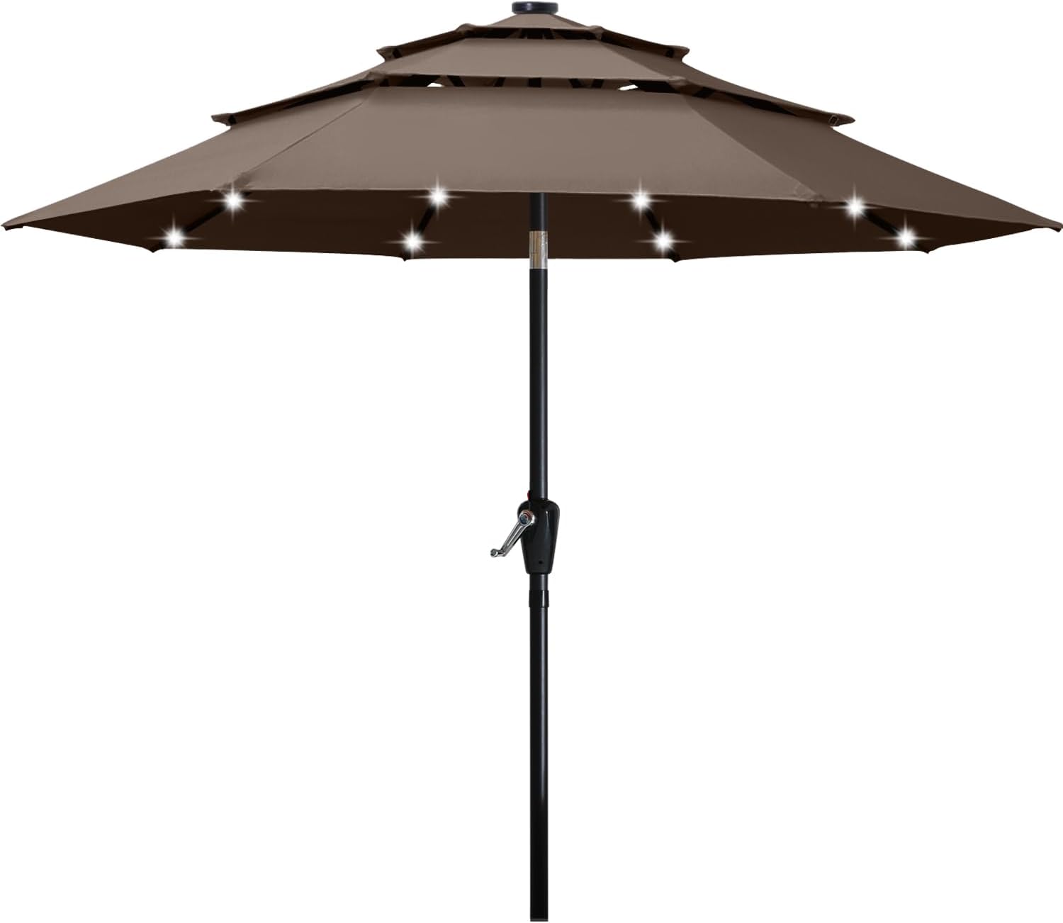 ABCCANOPY 11FT 3-Tiers Solar Led Patio Umbrellas (Brown)