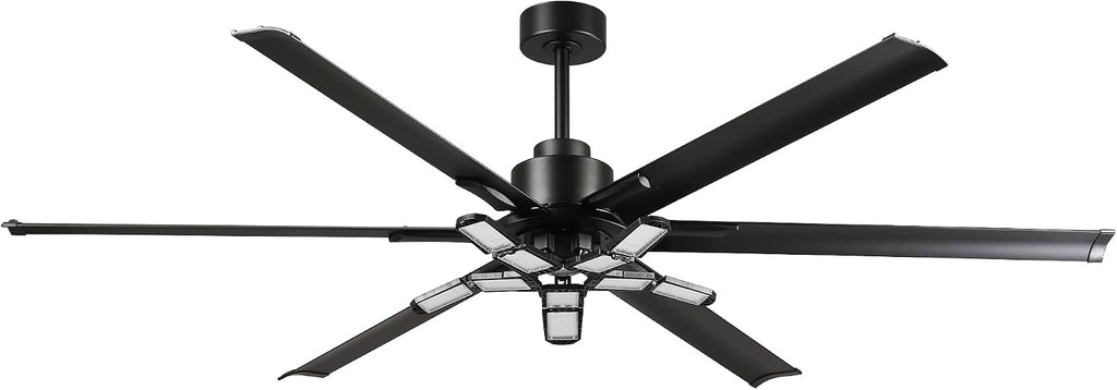 84 Inch Ceiling Fans with Lights and Remote, Industrial High CFM Ceiling Fans for Living Room Shop Garage, 6609LM Super Bright LED, 6 Aluminum Blades, Reversible Quiet DC Motor, Matte Black