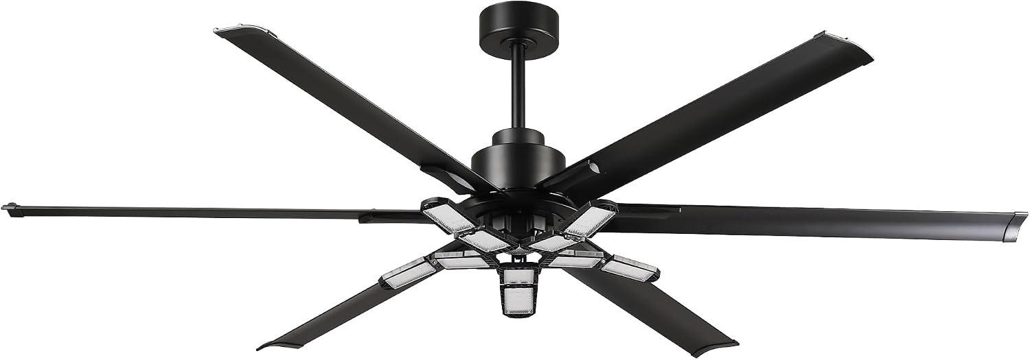 84 Inch Ceiling Fans with Lights and Remote, Industrial High CFM Ceiling Fans for Living Room Shop Garage, 6609LM Super Bright LED, 6 Aluminum Blades, Reversible Quiet DC Motor, Matte Black