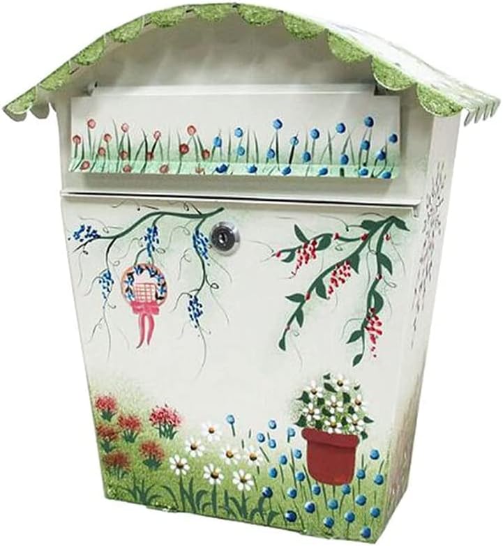 Outdoor Lockable Rustic Color Painting Patterns Metal Iron Mailbox Letter Holder Letterbox Post Box Home Garden Decoration(Color:Color 2)