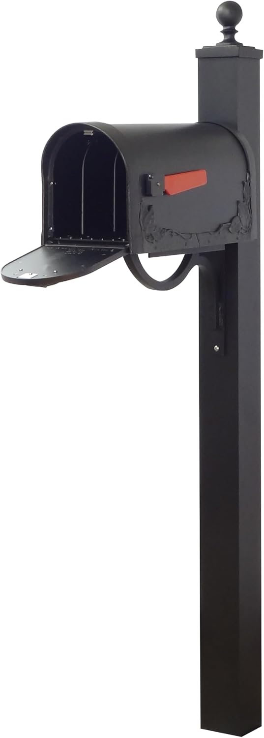 Special Lite Floral Curbside Mailbox with Springfield Post - Black Aluminum Mailbox with Direct Burial Post - SCF-1003_SPK-710-BLK