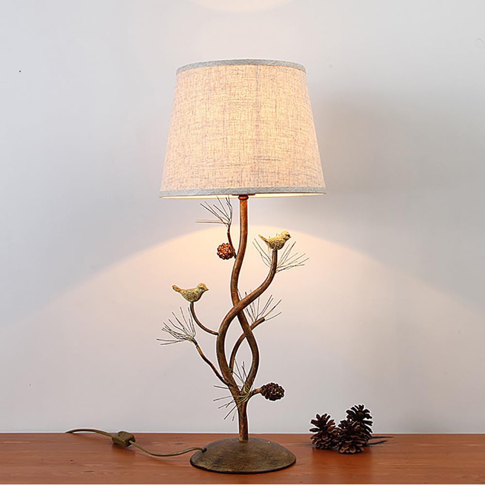 Meefad Classy Bird Table Lamp, Cute Bedside Lamps with Linen Shade, Metal Nightstand Lamp, Branches Decorative Desk Lamp for Bedroom Living Room, Home Office