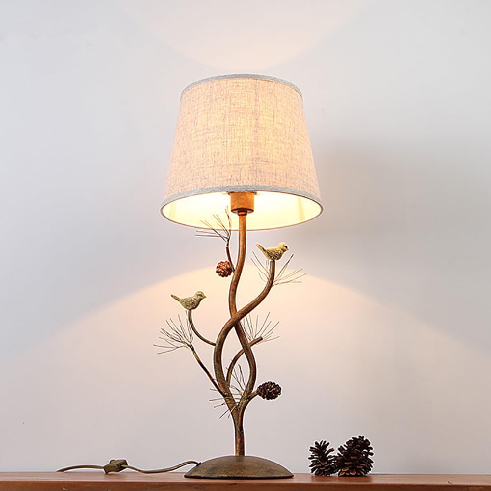 Meefad Classy Bird Table Lamp, Cute Bedside Lamps with Linen Shade, Metal Nightstand Lamp, Branches Decorative Desk Lamp for Bedroom Living Room, Home Office