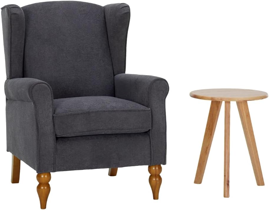 Mid-Century High Wingback Chair,Modern Fabric Accent Chair Armchair with Solid Wood Coffee Table Set,Leisure Single Sofa Chair for Living Room,Club,Home Reception,Antique Dark Grey
