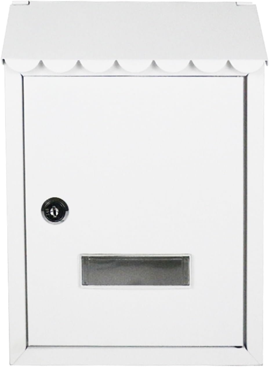 Wall Mount Metal Mail Box, Vintage Post Box with Lock and Cover, Iron Letter Container Home Mailbox Wall Mounted Security, for Families(White)