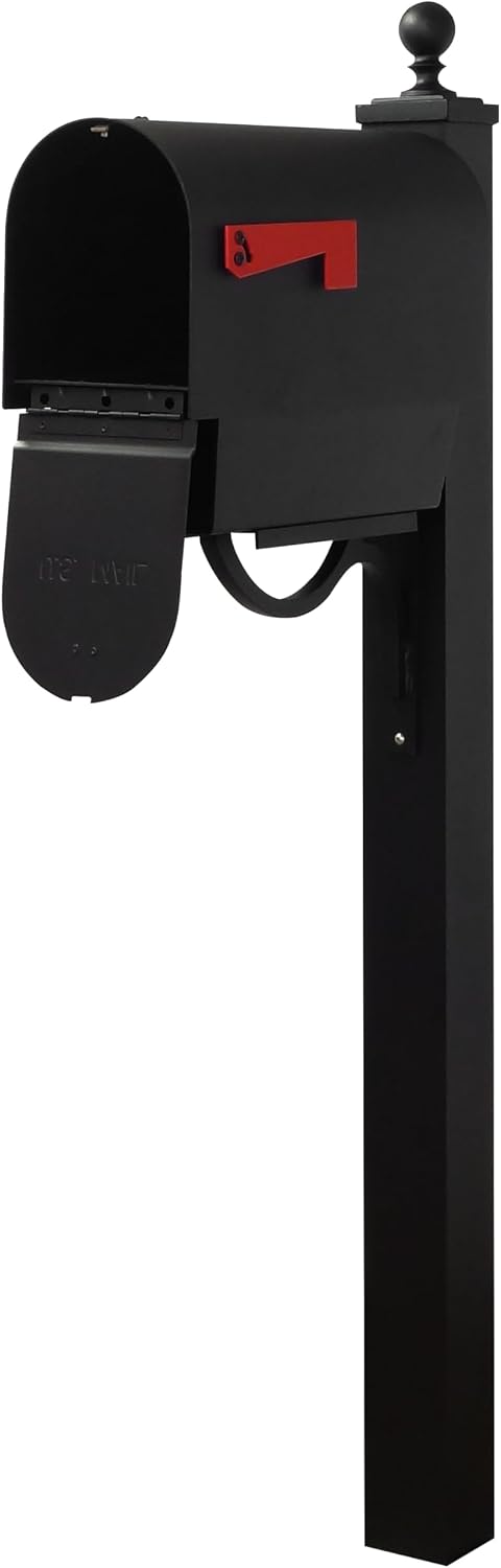 Special Lite Titan Steel Curbside Mailbox with Paper Tube with Springfield Post - Black Aluminum Mailbox with Post - SCH2016S-SPK710-BLK