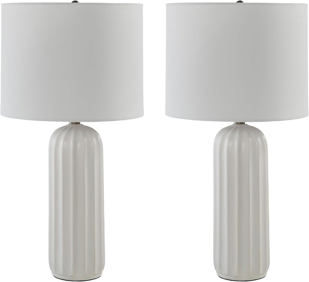 Signature Design by Ashley Clarkland Contemporary 24 Inch Ceramic Table Lamp, Set of 2, White