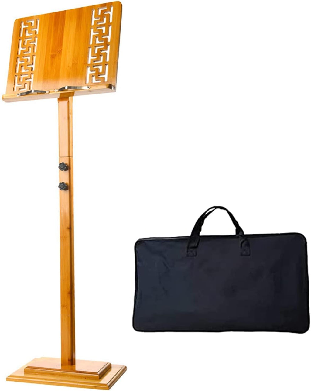 Violin Music Stand with Carrying Bag, Sheet Music Stand with Violin Hanger, Stable and Rotatable, The Wooden Bookshelf is More Stable, Extra Stable Metal Music