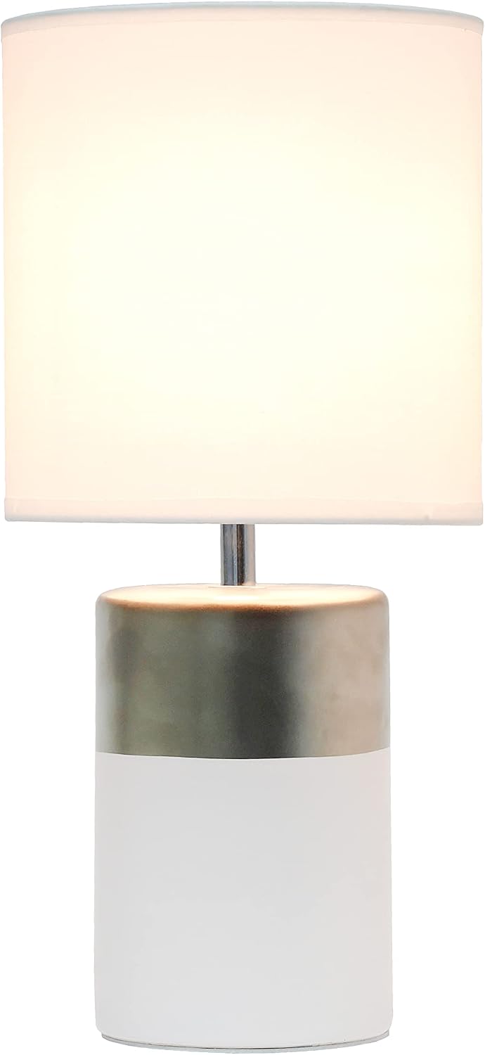 Simple Designs LT1114-OFF Two Toned Split Colors Basics Porcelain Bedside Table Lamp, Silver and Off White(Pack of 9)