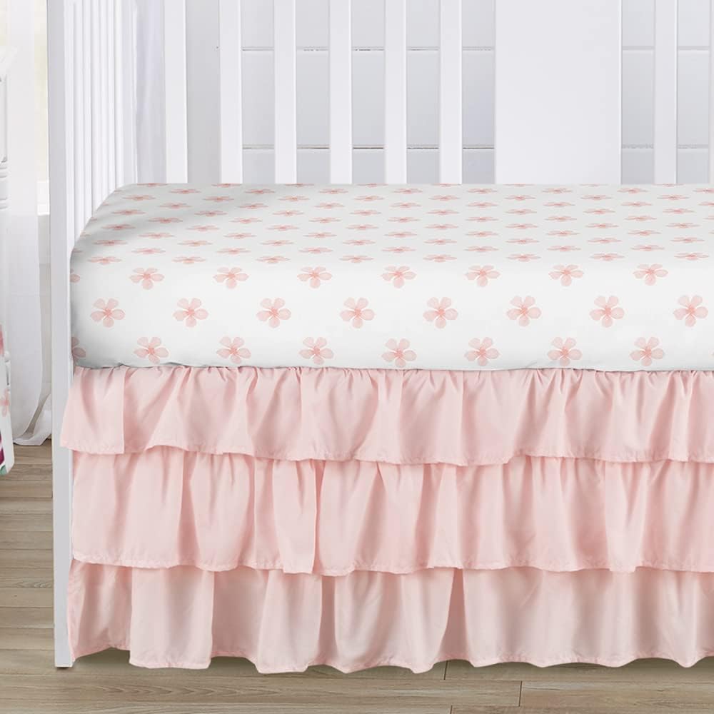 Sweet Jojo Designs 6-Piece Baby Crib Bedding Set (Burgundy Red Boho Floral) for Girls, Infants/Nursery incl. BreathableBaby Mesh Liner Blanket, Fitted Sheet, Skirt, Diaper Stacker (Pink, Shabby Chic)