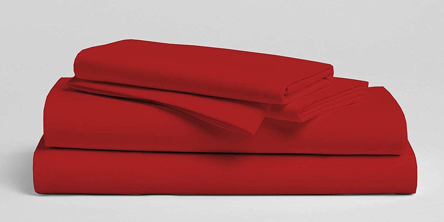 800 Thread Count-4Pcs Bedding Set 100% Cotton Bed Sheets, Red Cal-King Sheets Set, Long-Staple Combed Cotton, Sateen Weave for Soft & Cozy Cotton, Fits Mattress Upto 15'' Deep Pocket