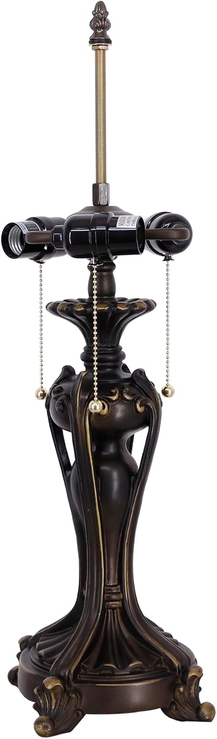 Table Lamp Base Replacement Only, Wide 8 Height 24 Inch, Fit for 12, 14, 16, 18 Inch Tiffany Style Stained Glass Lampshade, Dark Bronze Finish, Resin, Pull Chain Switch(L (W8H24 Inch))