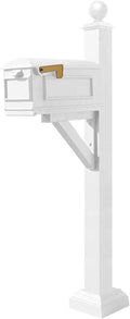 WPD-SC2-S4-LMC-WHT Westhaven Cast Aluminum Post Mount System with Lewiston Mailbox, Square Collar and Large Ball Finial, Ships in 2 Boxes, White