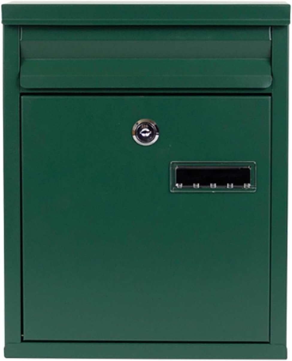 Mailbox Wall Mount Drop Box Metal Letter Delivery Box Lockable Post Office Box with Key Outdoor Curbside Mailbox Hanging Box(Green)