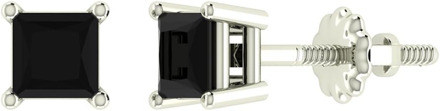 Black Diamond Stud Earrings for Women Men Princess Cut 14K Gold Gift Box Authenticity Cards