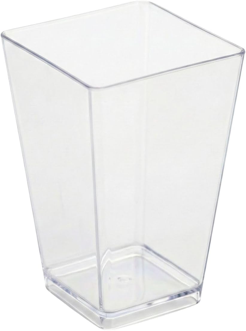 Restaurantware 3.65 Ounce Disposable Dessert Cups 320 Square Appetizer Cups - Tall Medium Clear Plastic Parfait Cups Serve Puddings or Mousse For Parties Weddings or Catered Events