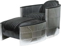 ARTIZANSTORE Aviator Armchair & Ottoman – Handmade Industrial Table Home and Office Decor Aluminum, Black Leather Lounge Chair.