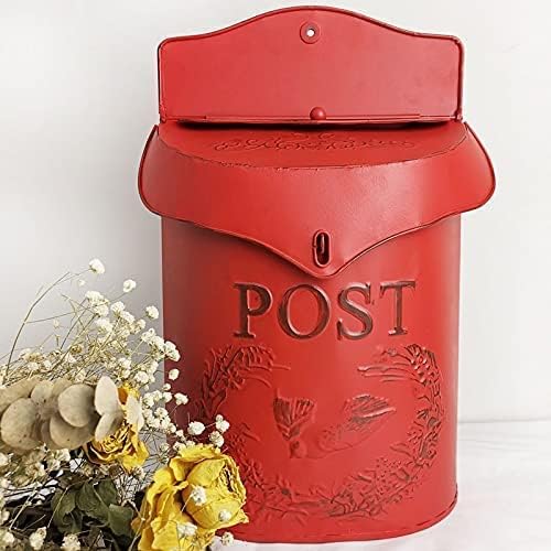 Vintage Metal Lockable Security Post Letter Newspaper Mailbox Garden Ornament Red(Color:Green)