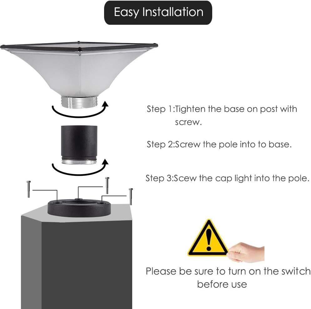Solar LED Post Cap Lights Outdoor – Solar Powered Deck Post Lights – Waterproof Solar Powered Caps fits 4x4 or 6x6 Posts (4 Pack)