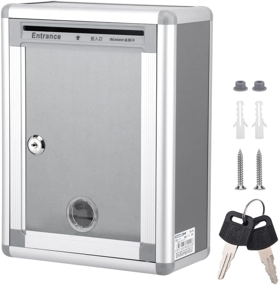 Post Box Parcel Mailbox Aluminum Alloy Retro Mail Letter Lockable Garden Wall Mounted
