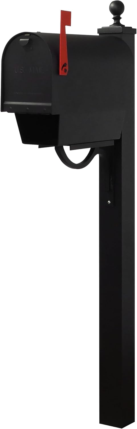 Special Lite Titan Steel Curbside Mailbox with Paper Tube with Springfield Post - Black Aluminum Mailbox with Post - SCH2016S-SPK710-BLK