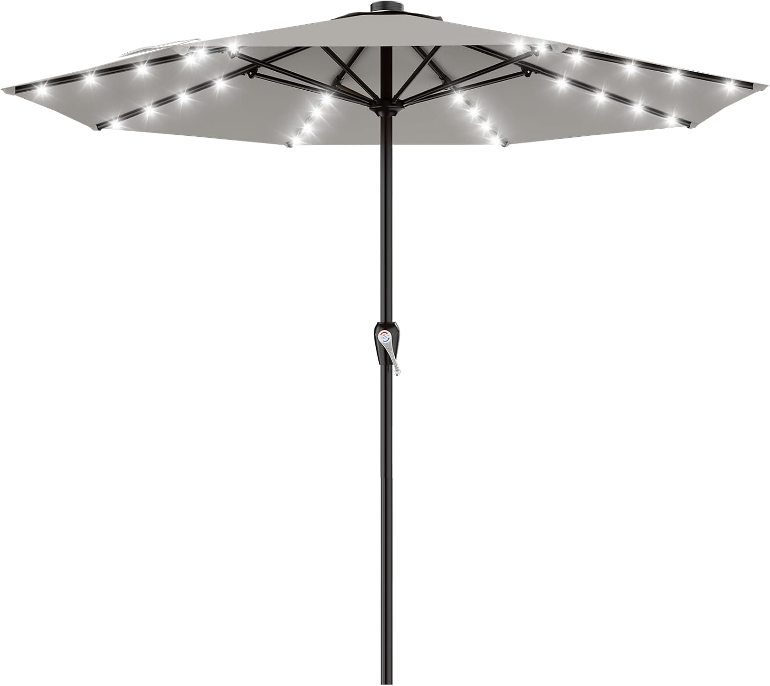 AreShark 12FT Large Patio Umbrella with Solar Lights, Solar Powered Outdoor Umbrella with Crank, Patio Table Market Umbrellas for Garden, Deck, Backyard, Pool and Beach, Light Gray