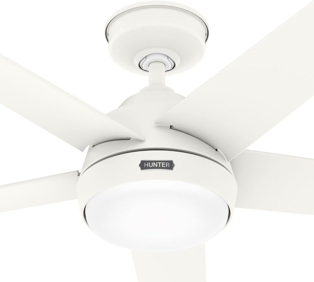 Hunter Skyflow 52 inch Indoor/Outdoor Ceiling Fan with Light and Wall Control, Matte White Ceiling Fan, 3 Speed WhisperWind Motor, 52611, for Coastal Patios, Pergolas, Bedrooms, or Living Rooms