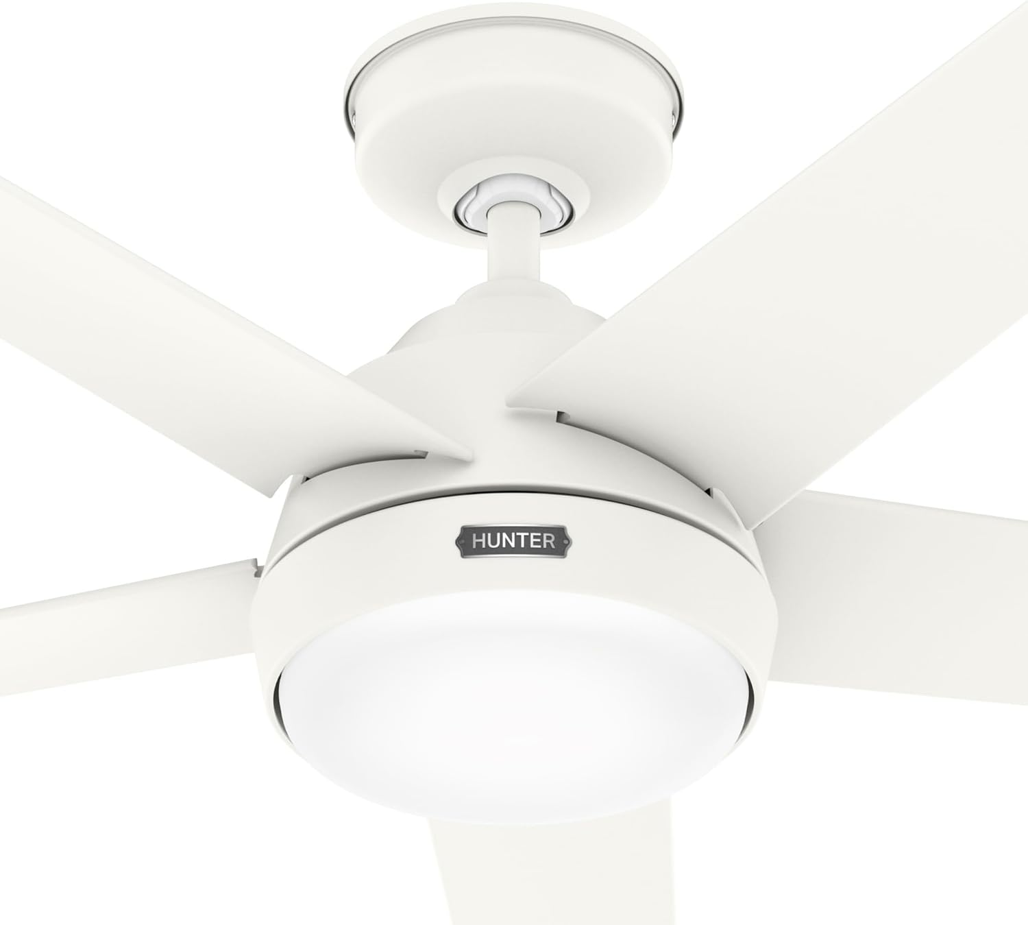 Hunter Skyflow 52 inch Indoor/Outdoor Ceiling Fan with Light and Wall Control, Matte White Ceiling Fan, 3 Speed WhisperWind Motor, 52611, for Coastal Patios, Pergolas, Bedrooms, or Living Rooms