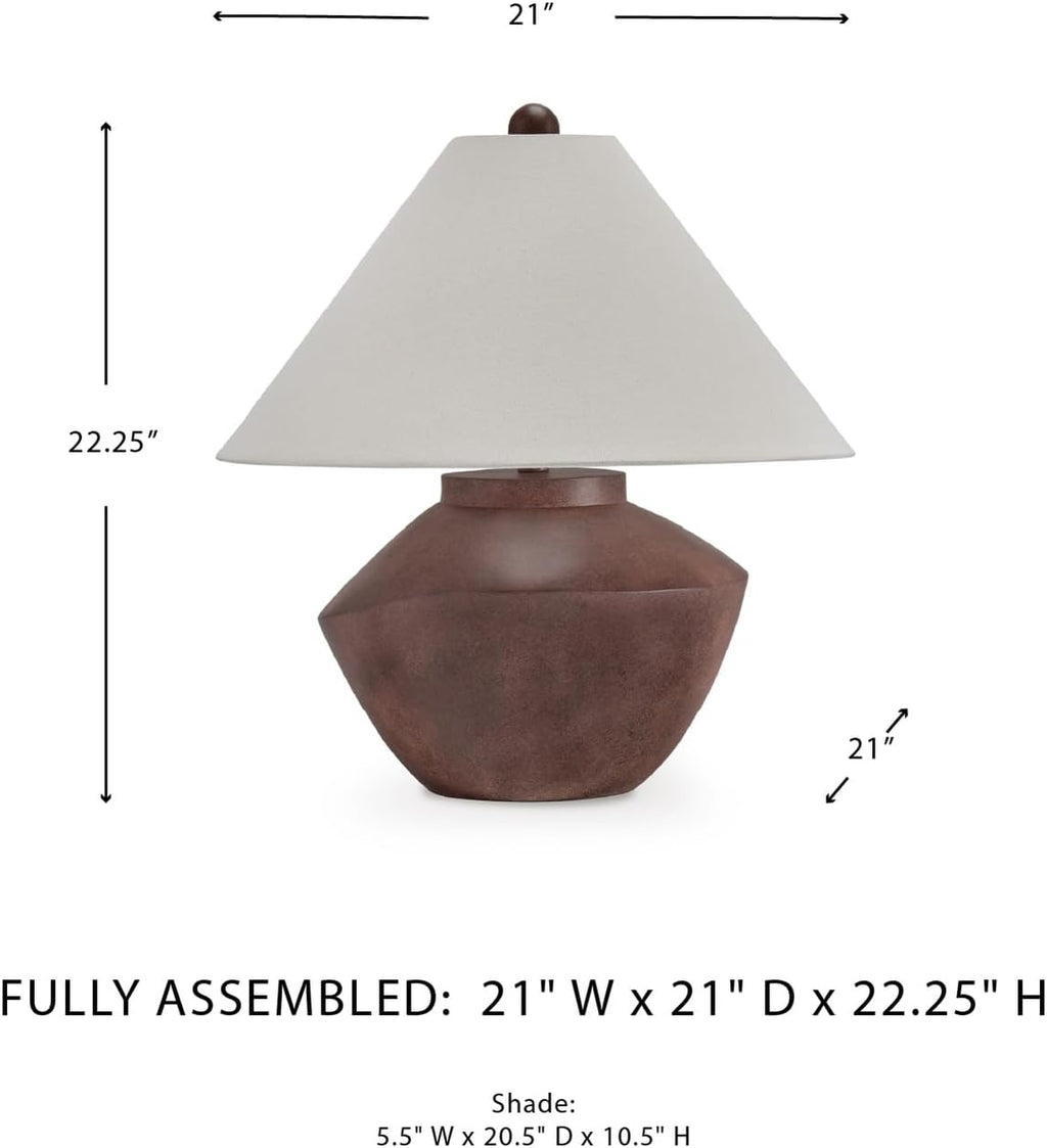 Signature Design by Ashley Honsworth Mid Century Modern Table Lamp with Empire Shade, Dark Brown