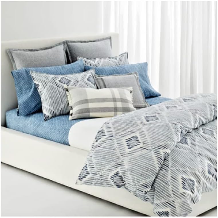 Lauren Ralph Lauren Austen Diamond Graphic Blue Grey Full Queen 3 pc Duvet Cover Set Shams (Queen (U.S. Standard))