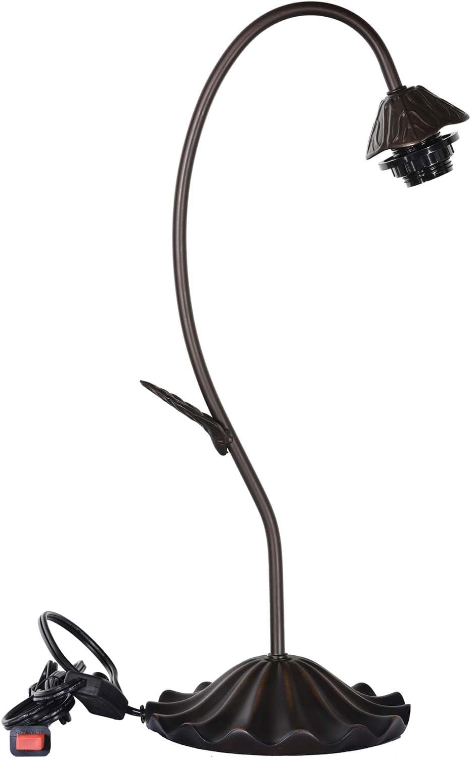 Bieye L12018 Flower Tiffany Style Stained Glass Table Lamp with 8-inch Wide Bent Glass Lampshade Lily Pad Base (Red, 1-Light)