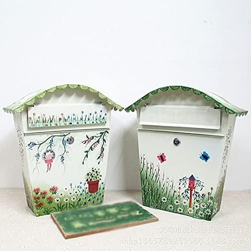 Outdoor Lockable Rustic Color Painting Patterns Metal Iron Mailbox Letter Holder Letterbox Post Box Home Garden Decoration(Color:Color 1)